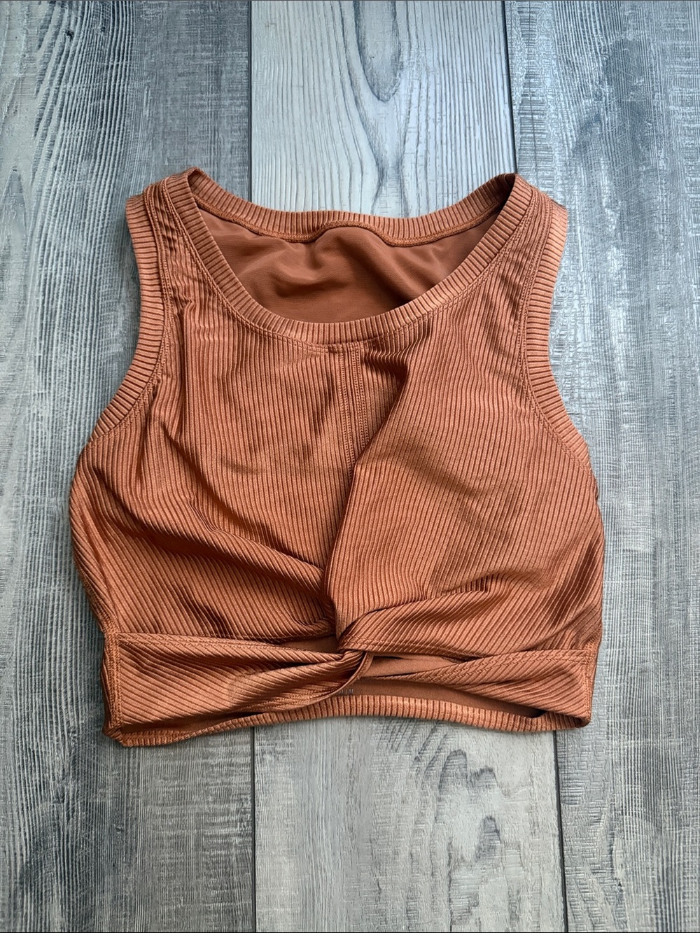 aerie Ribbed Twist-Front Sports Bra in Rust